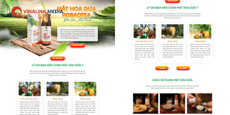 ​​Landing page thực phẩm chức năng Mật hoa dừa Robaotea